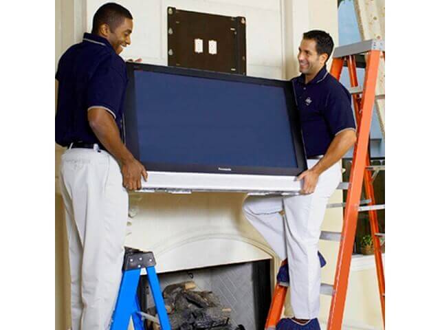 Illustrative fireplace television installation